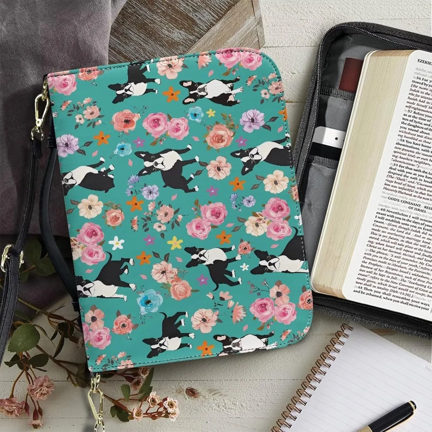 Suobstales PU Leather Bible Cover for Women Men Portable Bible Tote Bag Bible Carrying Case for Bible Study, Daily Commuter