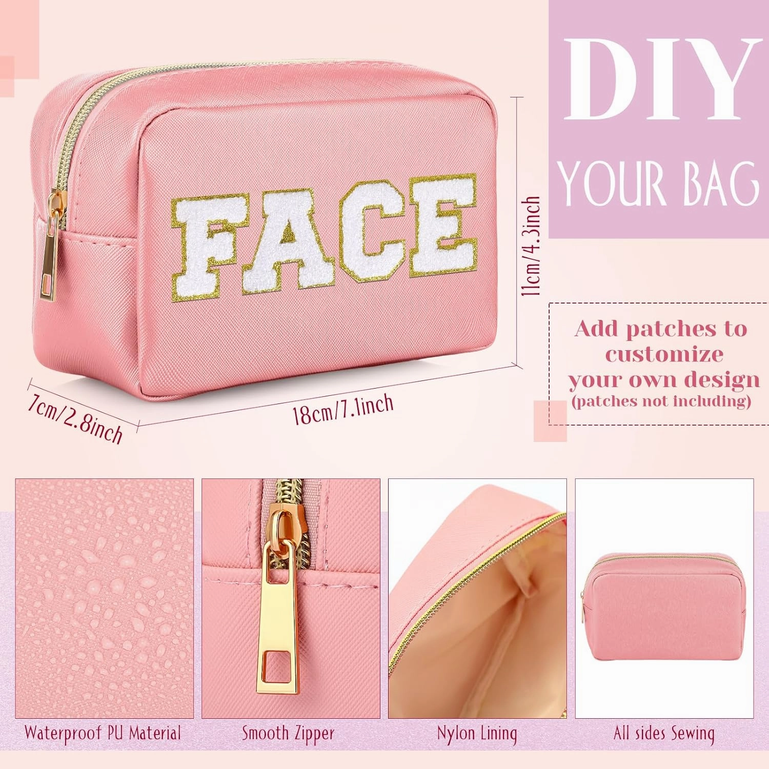 Sweetude 10 Pcs Preppy Makeup Bag Bulk Cosmetic Bag Bridesmaid Gift Wedding Day Bachelorette Party Favor Toiletry Pouch DIY PU Leather Skincare Pouch for Women(Pink and Purple)