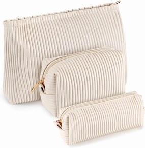 Talltalk 3 Pcs Cosmetic Makeup Bag for Women Portable Travel Toiletry Cosmetic Pouch Cute Bag Accessories Brushes Storage Organizer for Daily Use, 3 Sizes(Pu Leather,Elegant)