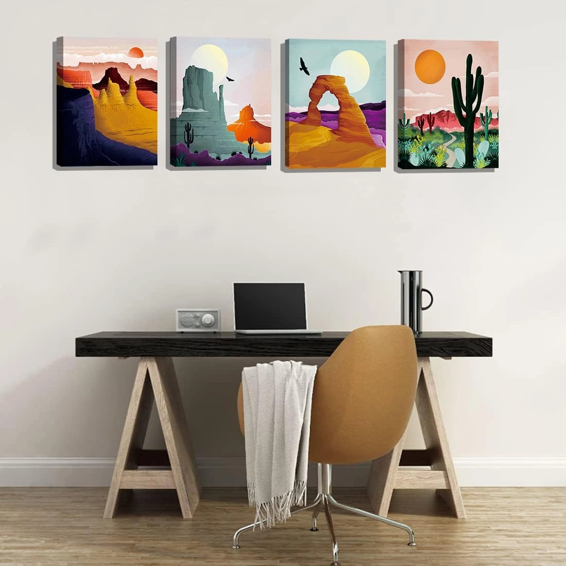 TANXM Framed National Park Canvas Wall Art, Mountain & Desert Prints Set of 4 (8 x 10 in, Built-in Frame)