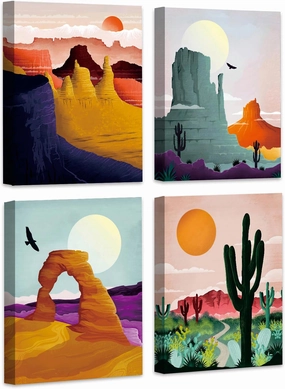 TANXM Framed National Park Canvas Wall Art, Mountain & Desert Prints Set of 4 (8 x 10 in, Built-in Frame)