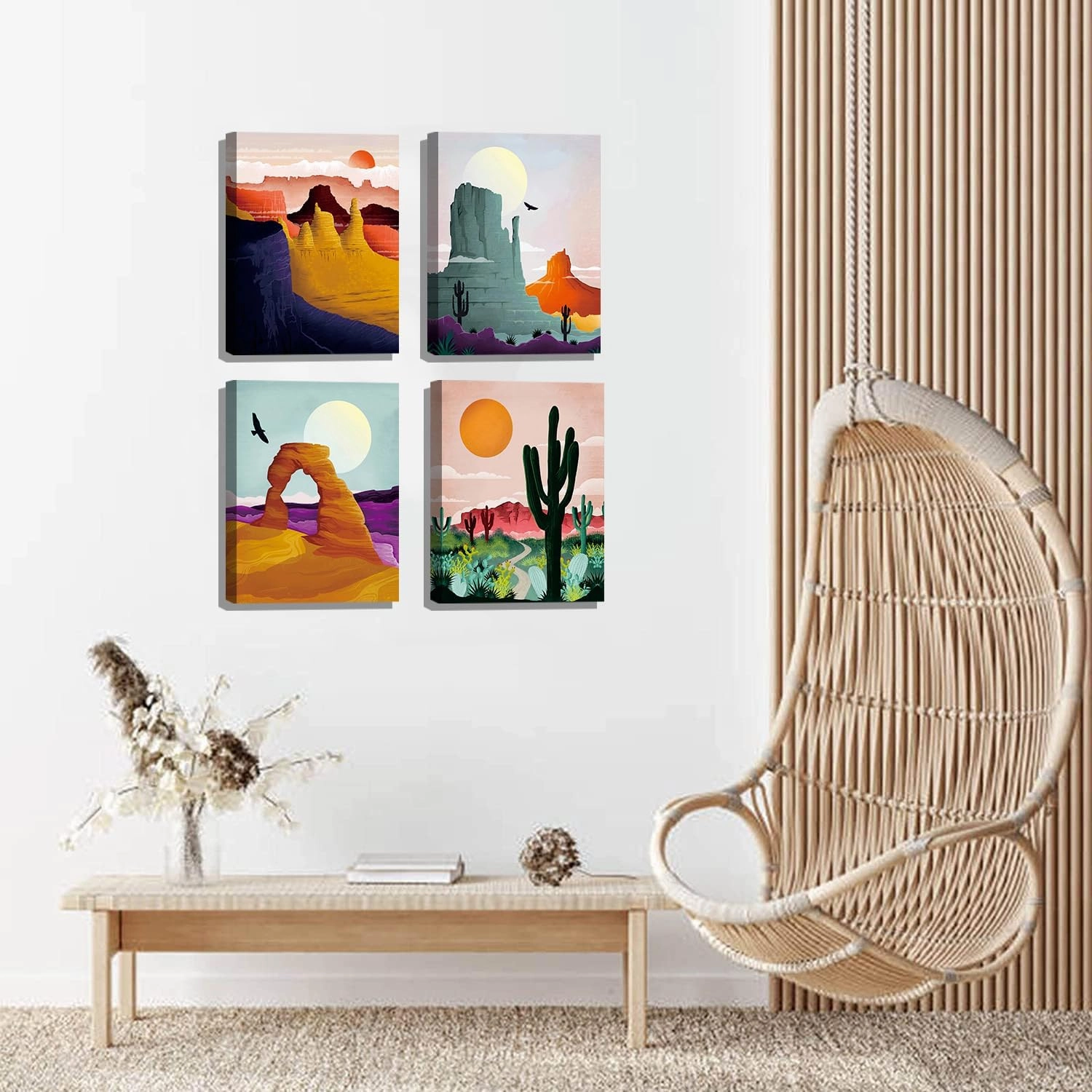 TANXM Framed National Park Canvas Wall Art, Mountain & Desert Prints Set of 4 (8 x 10 in, Built-in Frame)