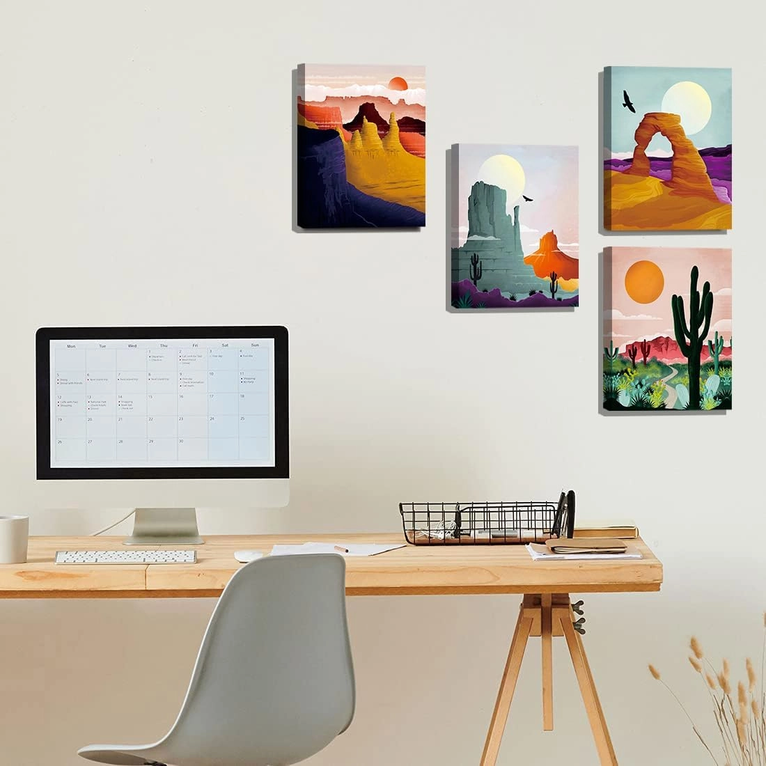 TANXM Framed National Park Canvas Wall Art, Mountain & Desert Prints Set of 4 (8 x 10 in, Built-in Frame)