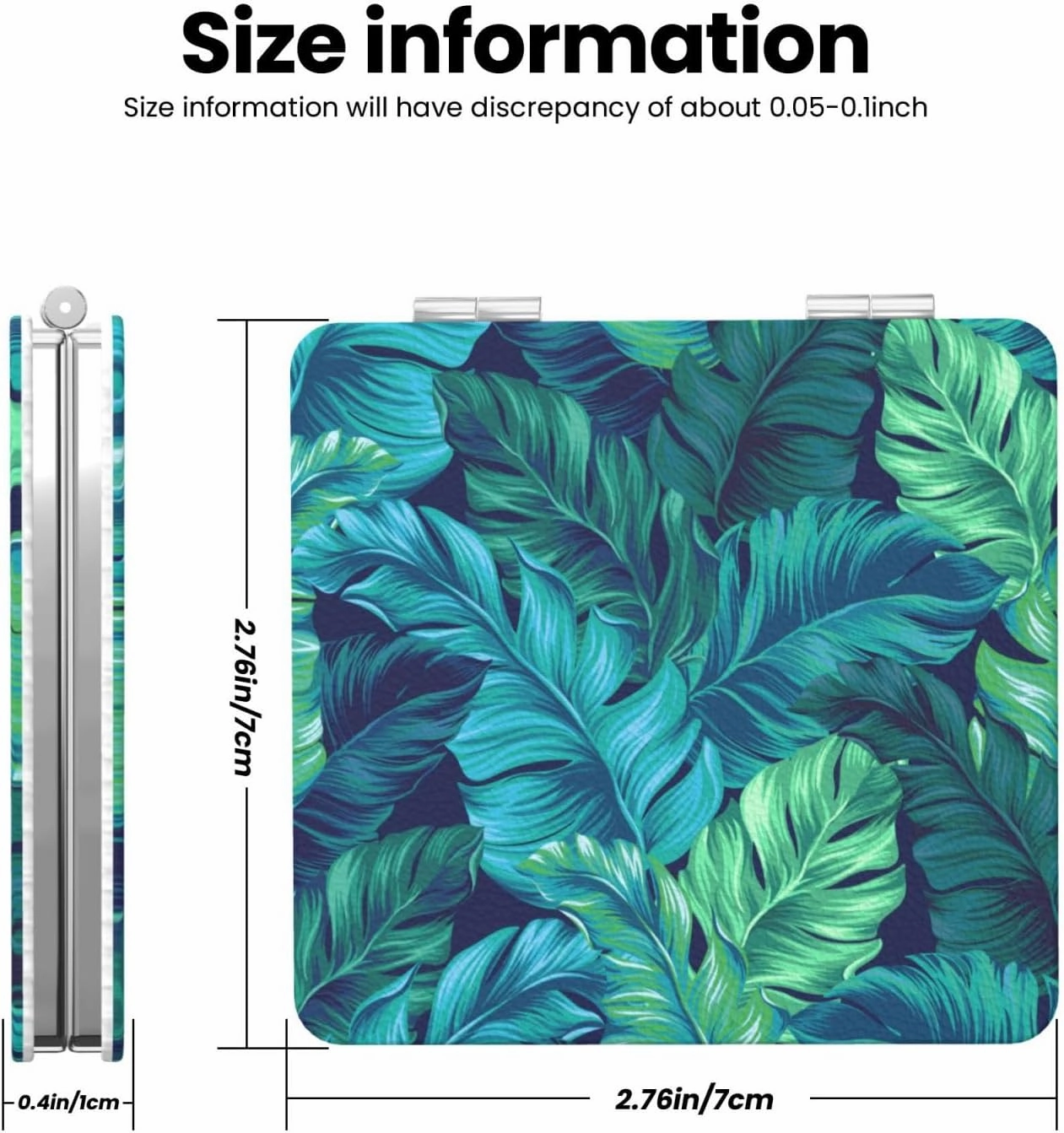 Teal Turquoise Green Tropical Leaves Women Small Makeup Mirror Portable Pocket Cosmetic Mirror for Travel