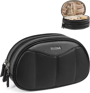 Telena Medium Makeup Bag, Travel Make Up Bag for Women, Vegan Leather Cosmetic Bag for Travel Essentials