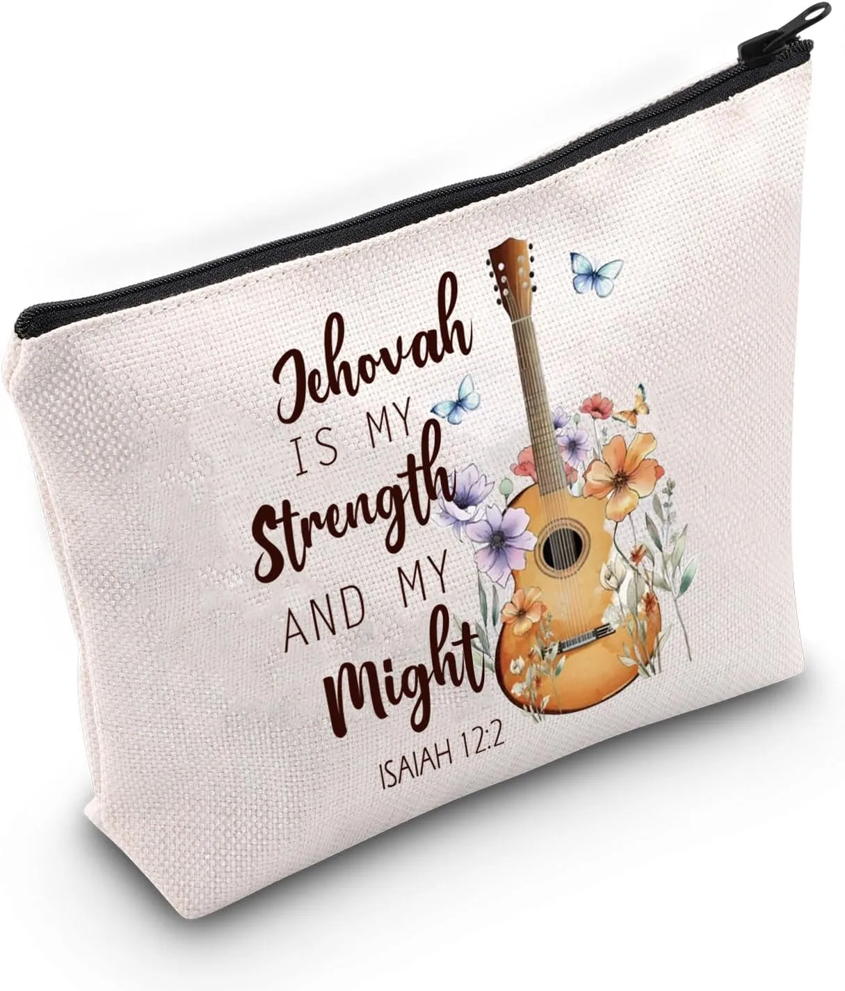 TGBJE Christian Religious Gift Jehovah Is My Strength And My Might Makeup Bag Jehovah's Witness Gift Psalm Makeup Bag JW Baptism Gift (Jehovah Strength bag)