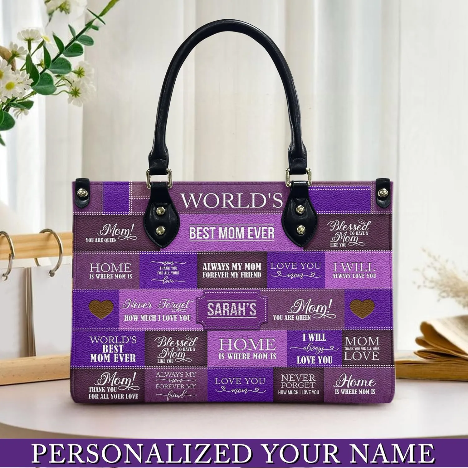 THUYPT Personalized Birth Flower Leather Bag for Mom, Mom Leather Handbag with Ziplock, Gift for Mom, Grandma, Women Leather Handbag, Mother's Day Gifts (13)
