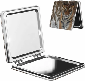 Tiger with Snow Women Small Makeup Mirror Compact Handheld Cosmetic Mirror for Purse Pocket