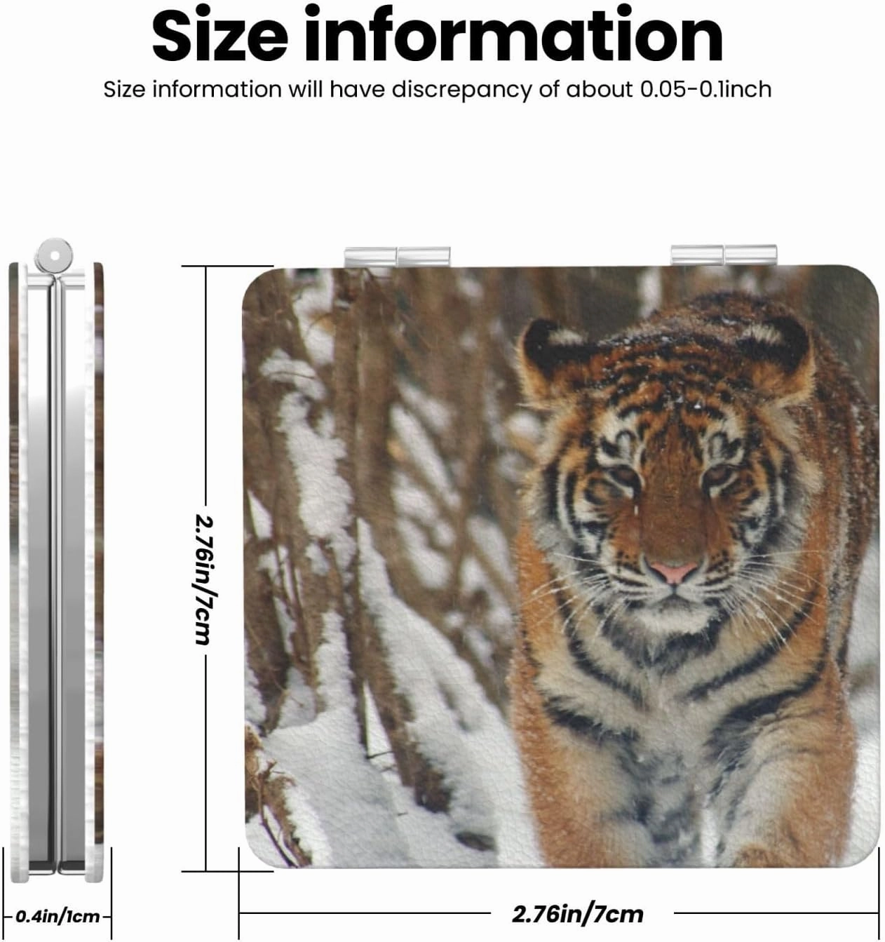 Tiger with Snow Women Small Makeup Mirror Compact Handheld Cosmetic Mirror for Purse Pocket