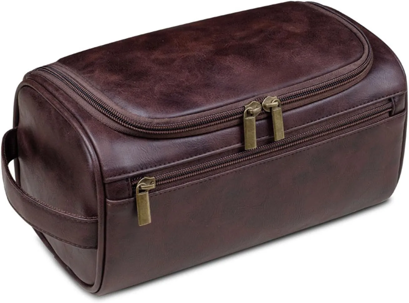 Toiletry Bag for Men Women with Hanging Hook,PU Leather Vintage Travel Dopp Kit,Toiletry Cosmetic Pouch,Large Shaving Bag Coffee