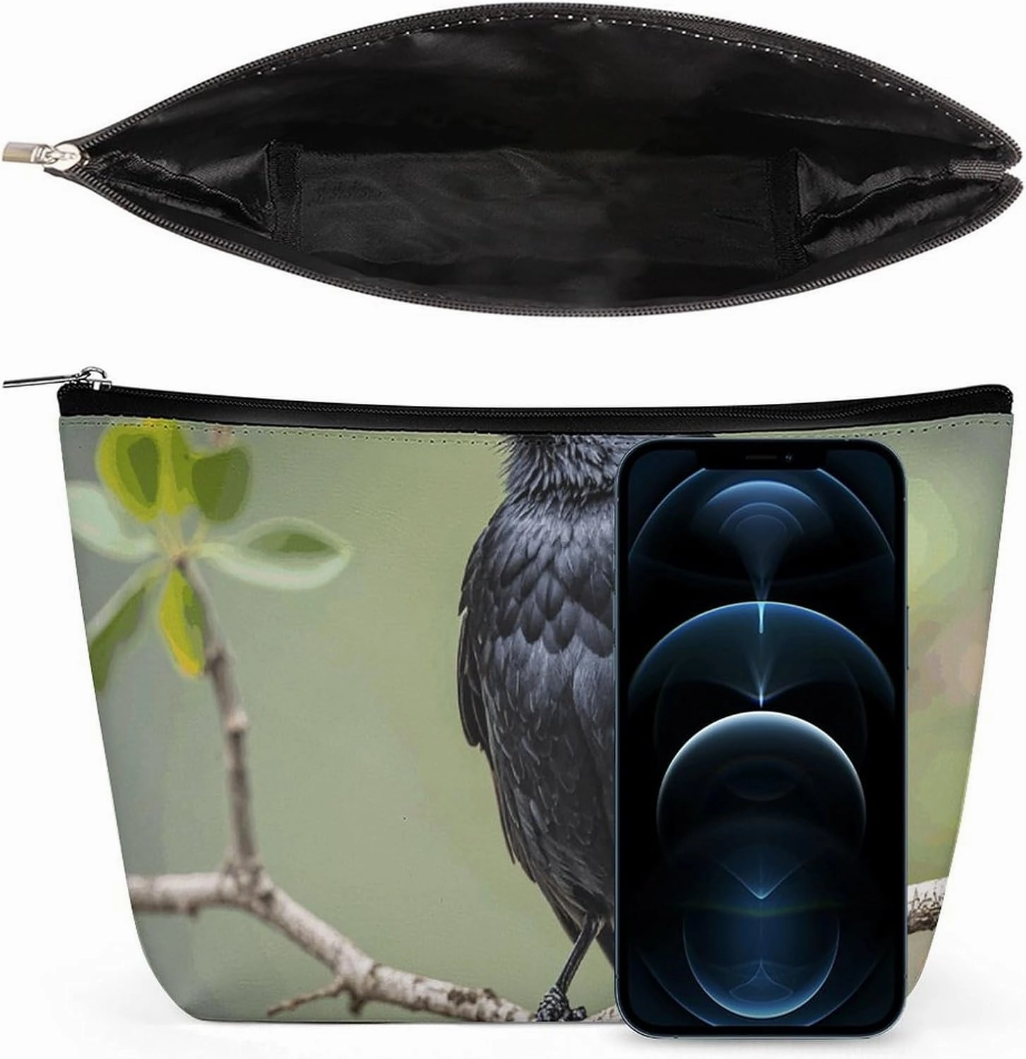 Toiletry Bag for Women Black Crow Birds on A Branch Cosmetic Bag Portable Capacity Travel Makeup Bags with Zipper Lightweight Cute Beauty Makeup Organizer for Traveling, Accessories, Essentials