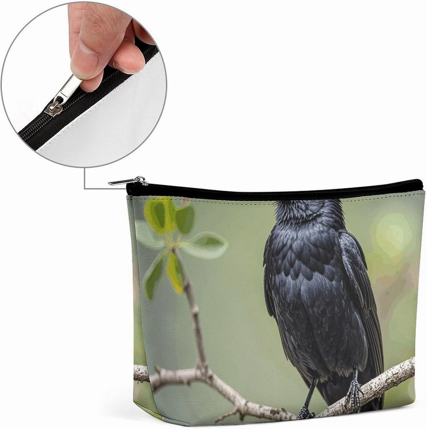 Toiletry Bag for Women Black Crow Birds on A Branch Cosmetic Bag Portable Capacity Travel Makeup Bags with Zipper Lightweight Cute Beauty Makeup Organizer for Traveling, Accessories, Essentials