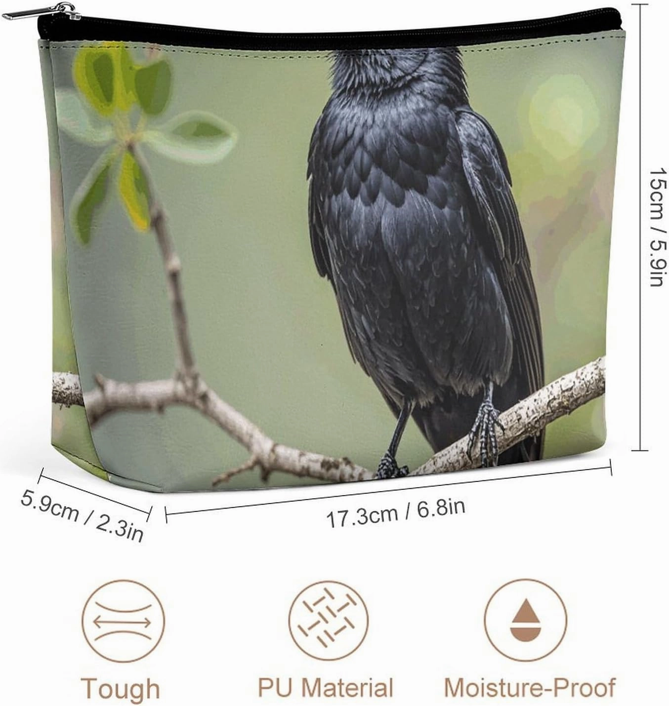 Toiletry Bag for Women Black Crow Birds on A Branch Cosmetic Bag Portable Capacity Travel Makeup Bags with Zipper Lightweight Cute Beauty Makeup Organizer for Traveling, Accessories, Essentials