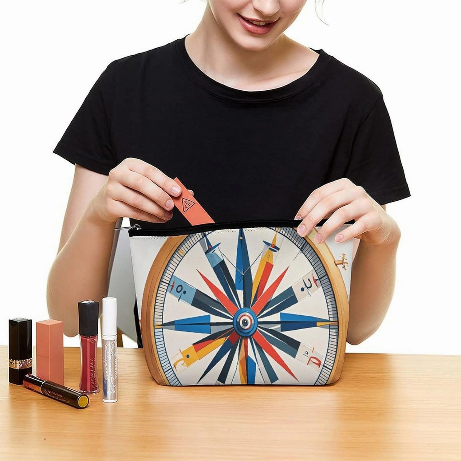 Toiletry Bag for Women Maritime Sailboat Compass Cosmetic Bag Portable Capacity Travel Makeup Bags with Zipper Lightweight Cute Beauty Makeup Organizer for Traveling, Accessories, Essentials