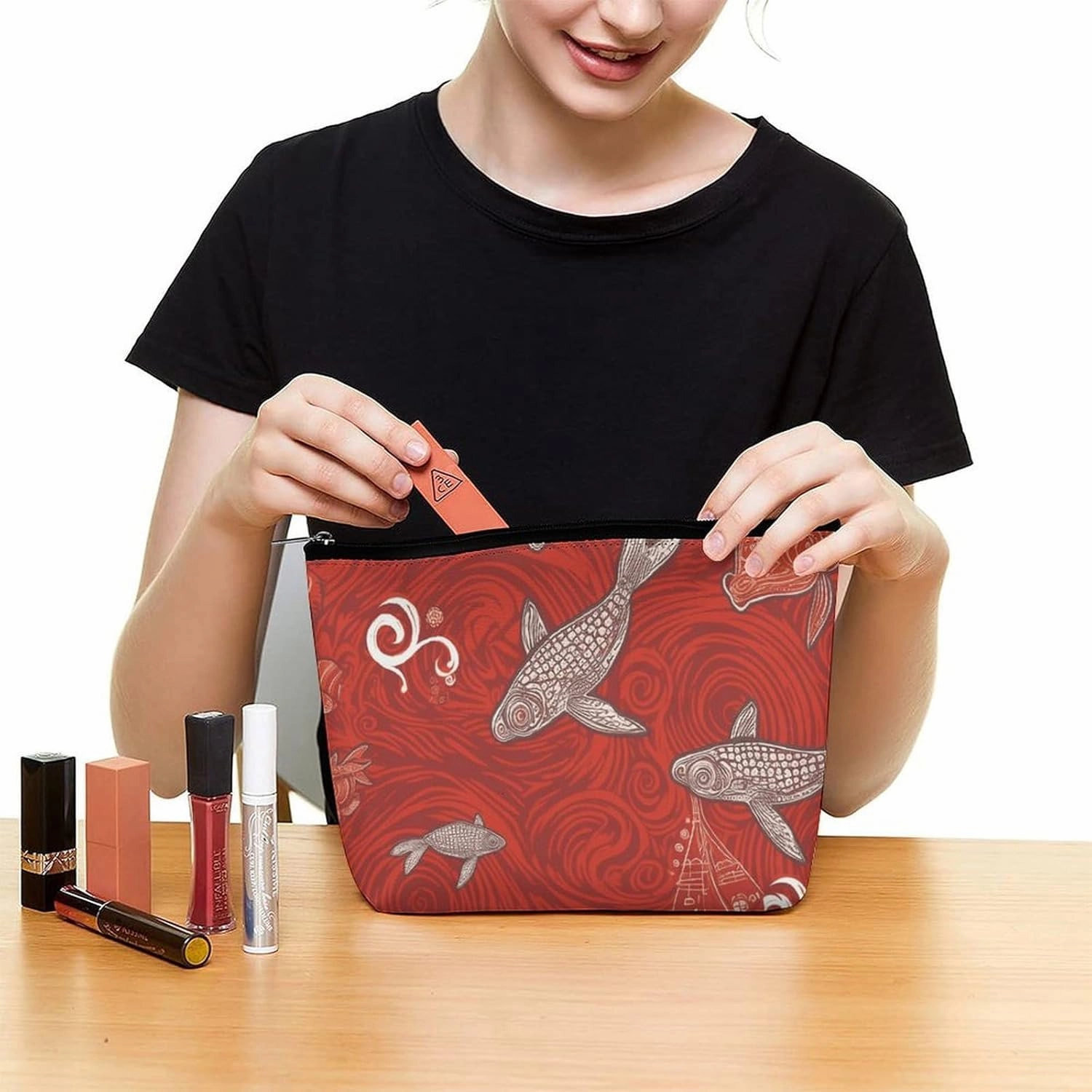 Toiletry Bag for Women Red Sea Animal Cosmetic Bag Portable Capacity Travel Makeup Bags with Zipper Lightweight Cute Beauty Makeup Organizer for Traveling, Accessories, Essentials