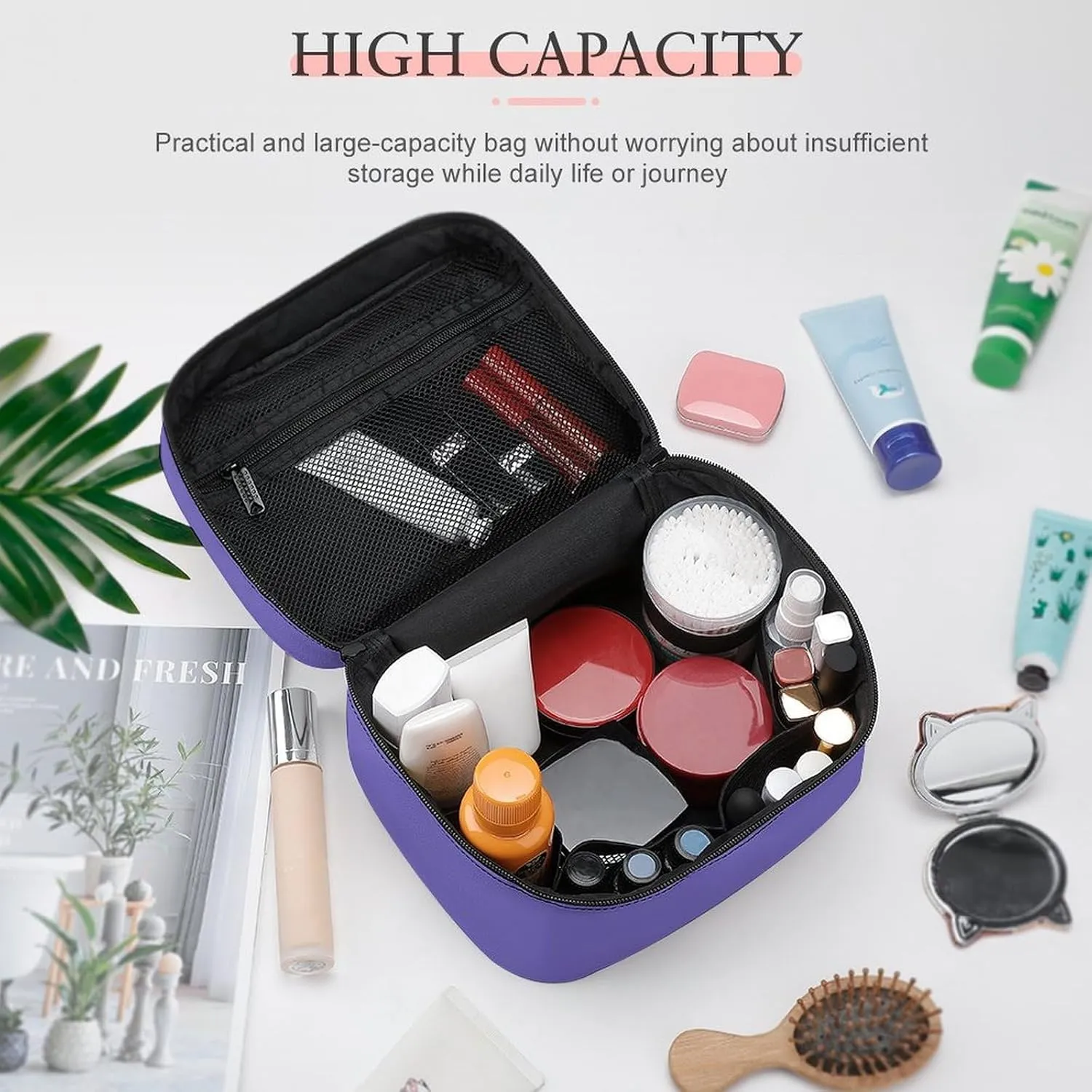 Travel Makeup Bag, Blue-Violet (Solid Color) Cosmetic Bags for Women Large Capacity Waterproof Toiletry Bag Make up Organizer