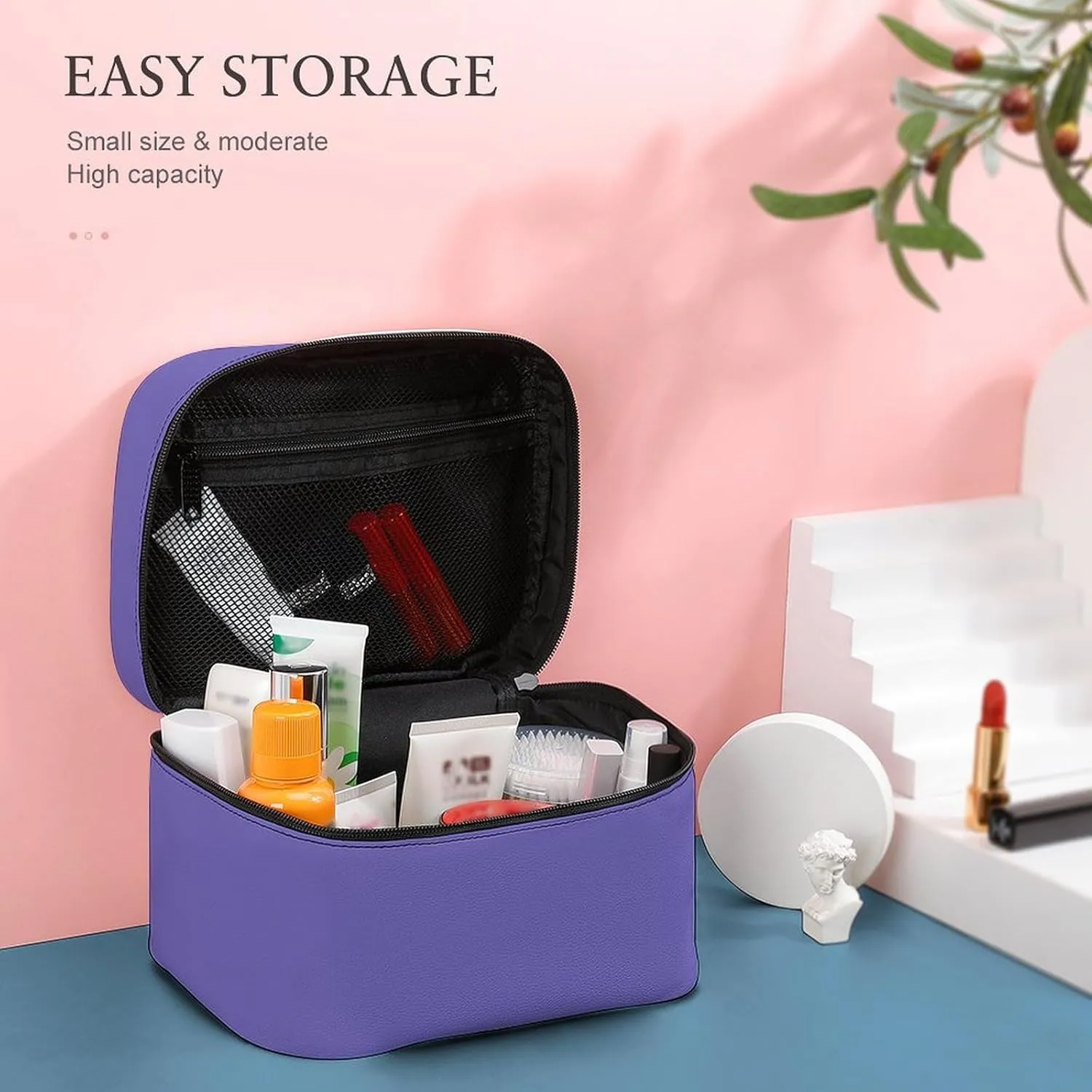 Travel Makeup Bag, Blue-Violet (Solid Color) Cosmetic Bags for Women Large Capacity Waterproof Toiletry Bag Make up Organizer