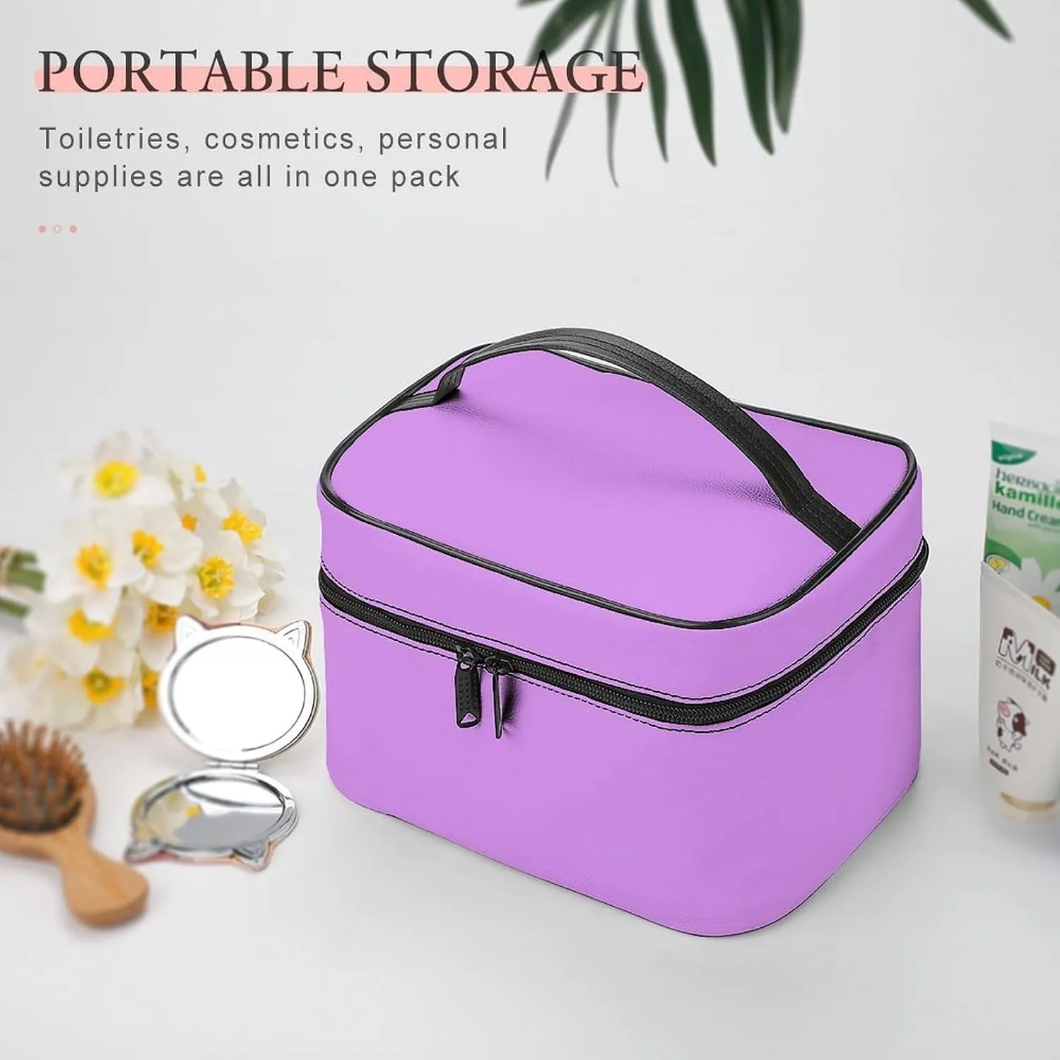 Travel Makeup Bag, Bright Lilac (Solid Color) Cosmetic Bags for Women Large Capacity Waterproof Toiletry Bag Make up Organizer
