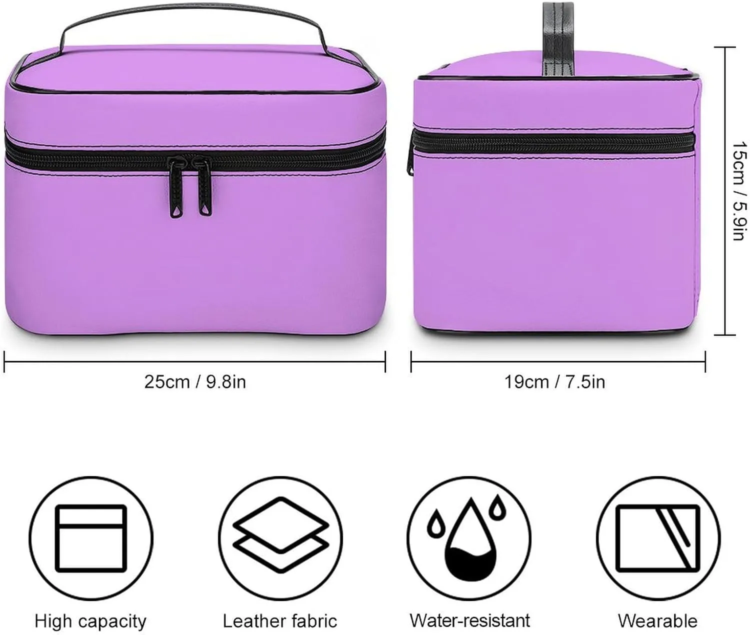Travel Makeup Bag, Bright Lilac (Solid Color) Cosmetic Bags for Women Large Capacity Waterproof Toiletry Bag Make up Organizer