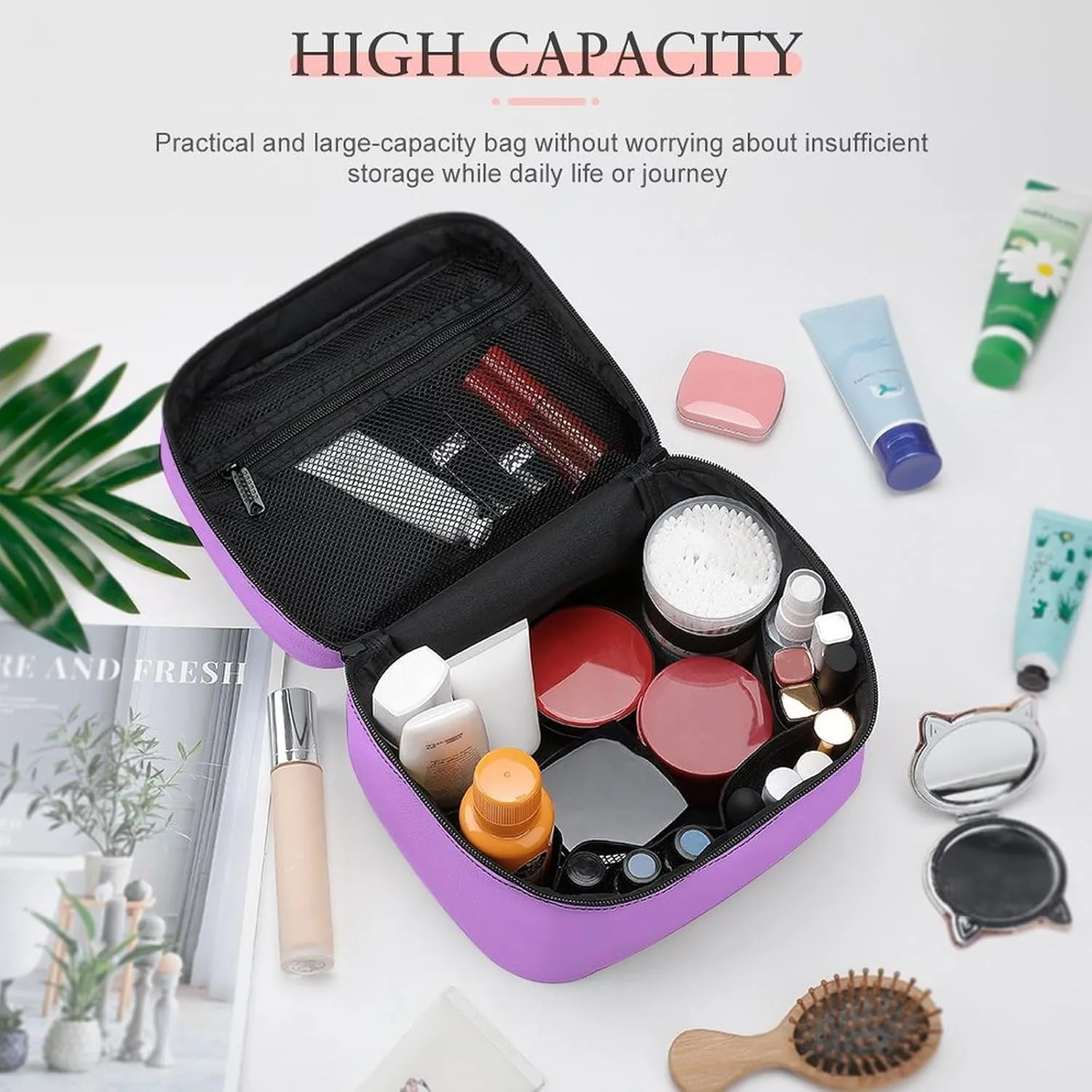 Travel Makeup Bag, Bright Lilac (Solid Color) Cosmetic Bags for Women Large Capacity Waterproof Toiletry Bag Make up Organizer