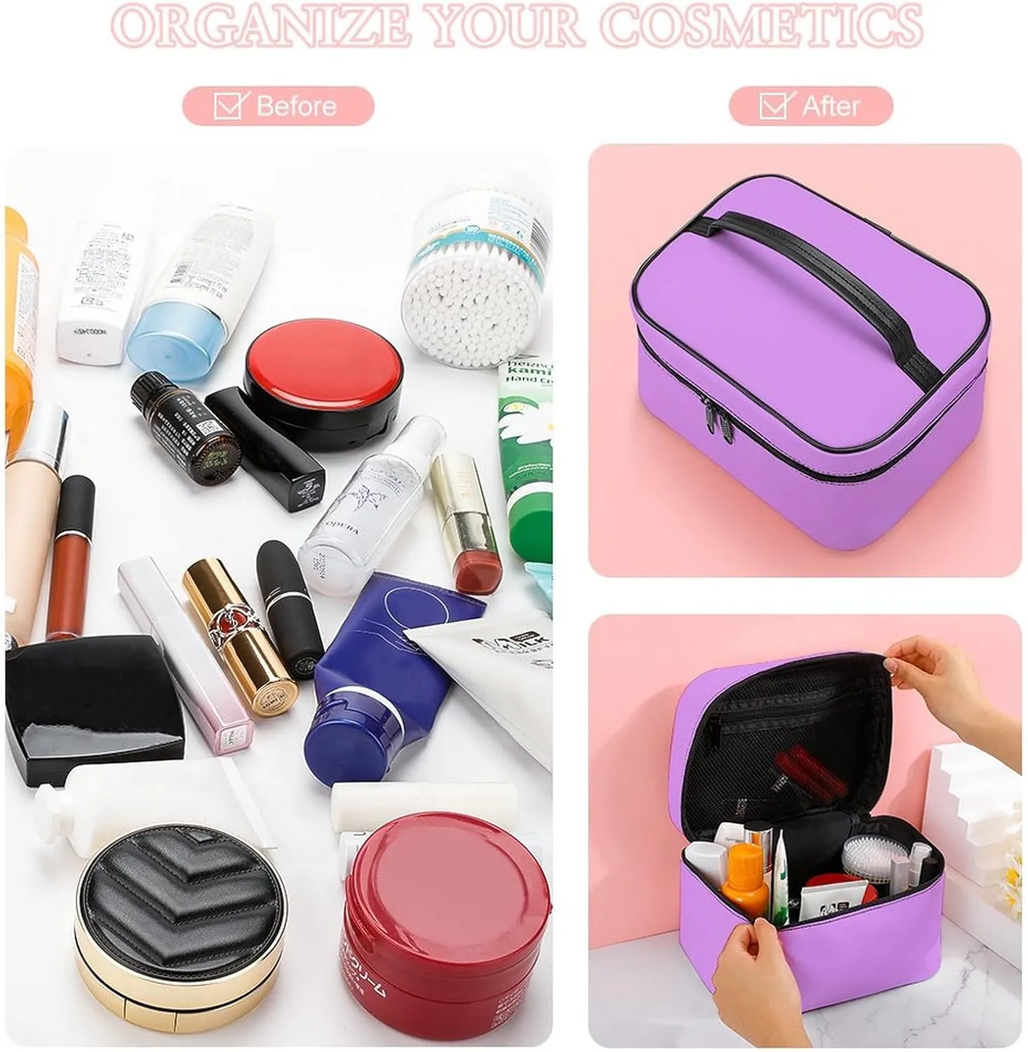 Travel Makeup Bag, Bright Lilac (Solid Color) Cosmetic Bags for Women Large Capacity Waterproof Toiletry Bag Make up Organizer