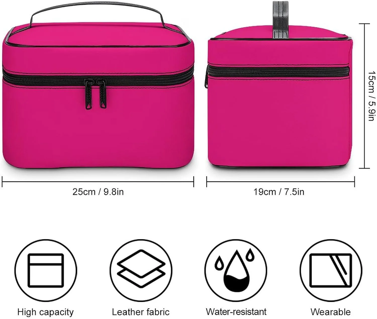 Travel Makeup Bag, Bright Pink Cosmetic Bags for Women Large Capacity Waterproof Toiletry Bag Make up Organizer