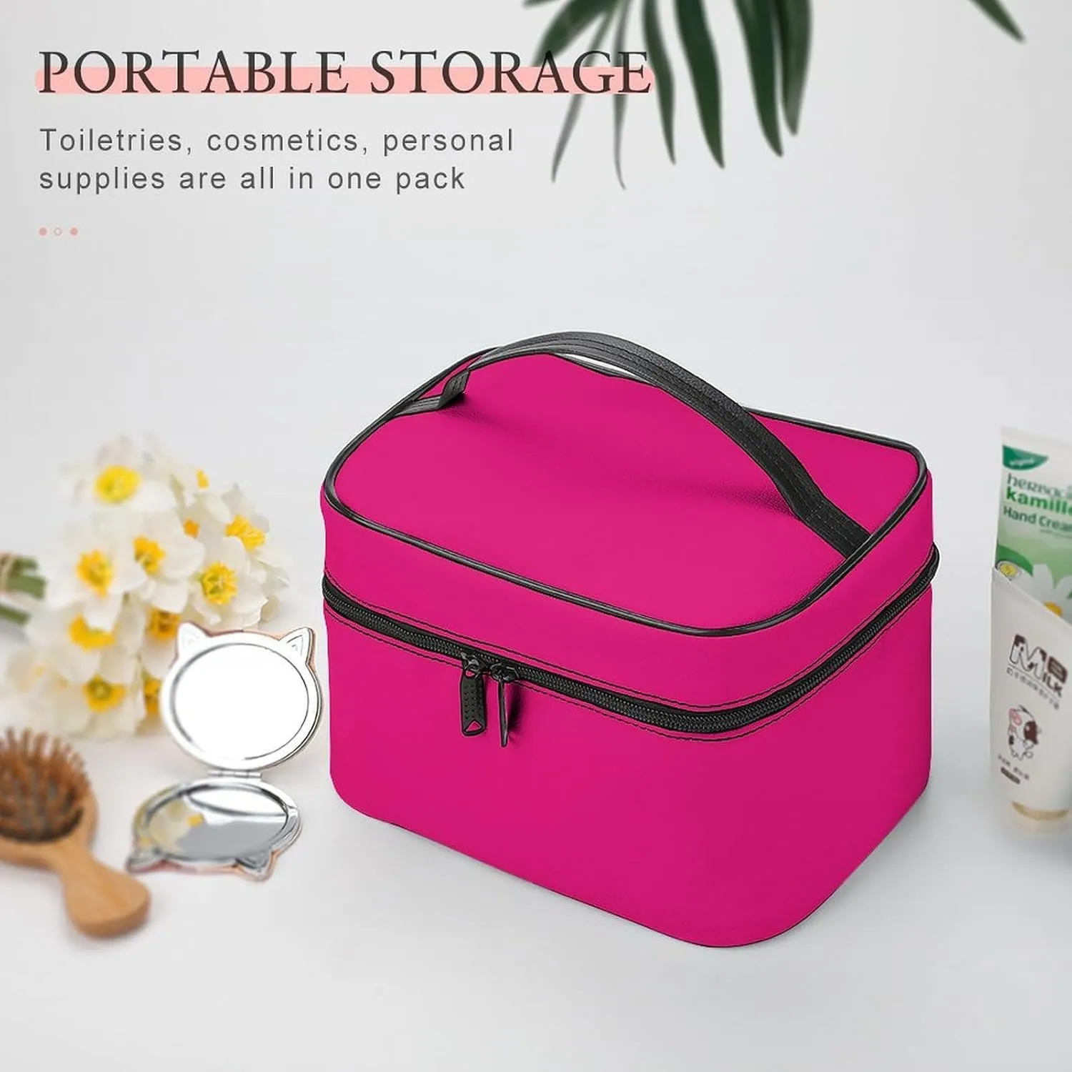 Travel Makeup Bag, Bright Pink Cosmetic Bags for Women Large Capacity Waterproof Toiletry Bag Make up Organizer