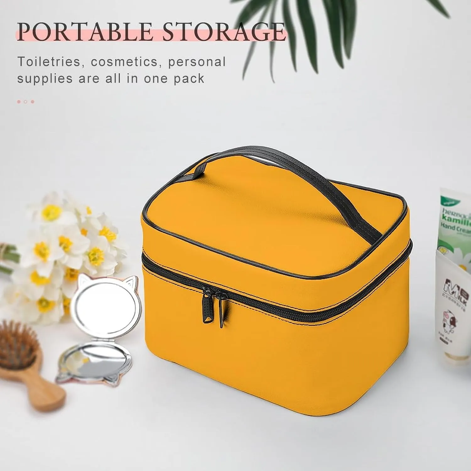 Travel Makeup Bag, Bright Yellow (Solid Color) Cosmetic Bags for Women Large Capacity Waterproof Toiletry Bag Make up Organizer