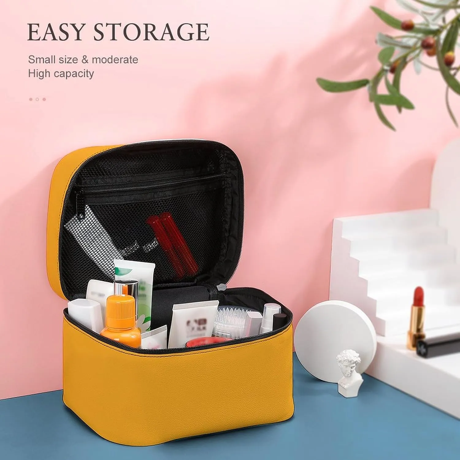 Travel Makeup Bag, Bright Yellow (Solid Color) Cosmetic Bags for Women Large Capacity Waterproof Toiletry Bag Make up Organizer