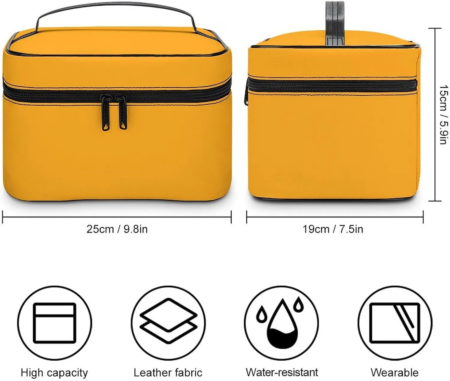 Travel Makeup Bag, Bright Yellow (Solid Color) Cosmetic Bags for Women Large Capacity Waterproof Toiletry Bag Make up Organizer