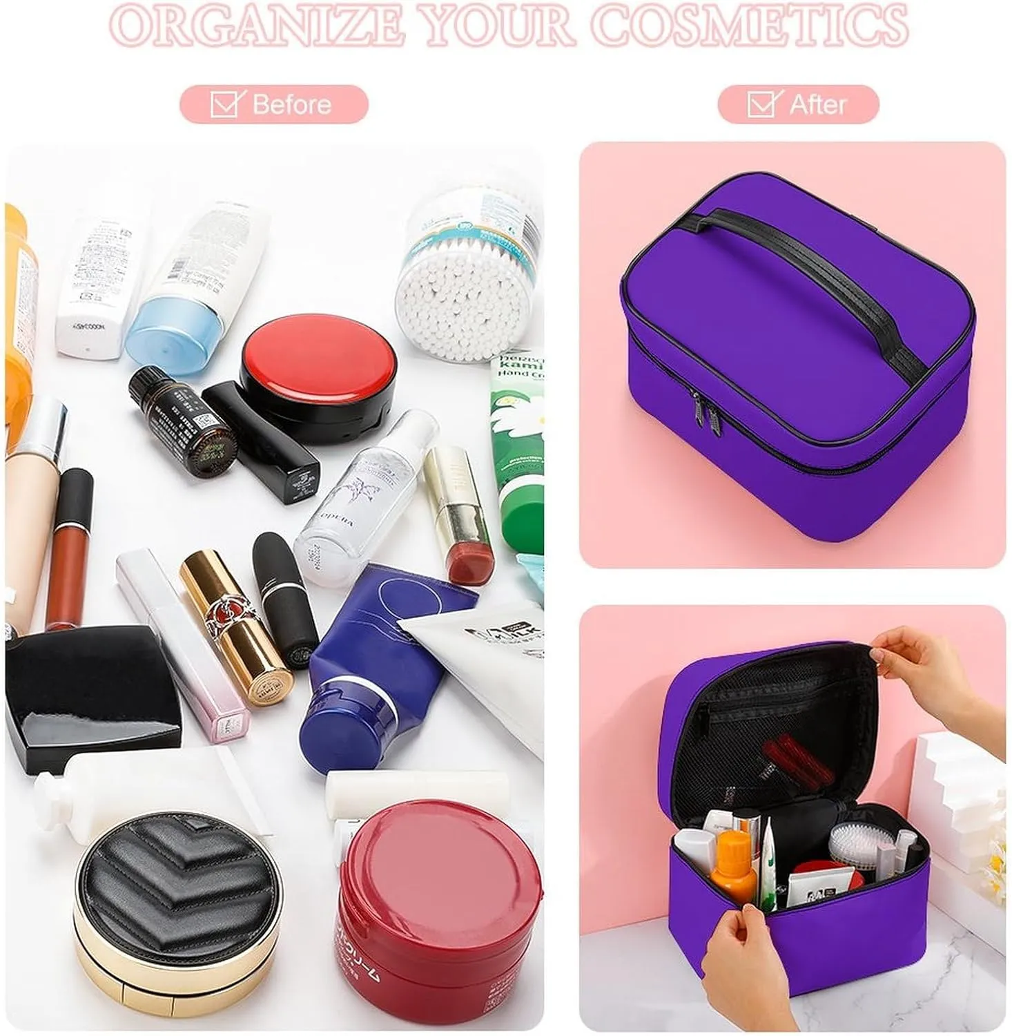 Travel Makeup Bag, Brilliant Purple Cosmetic Bags for Women Large Capacity Waterproof Toiletry Bag Make up Organizer