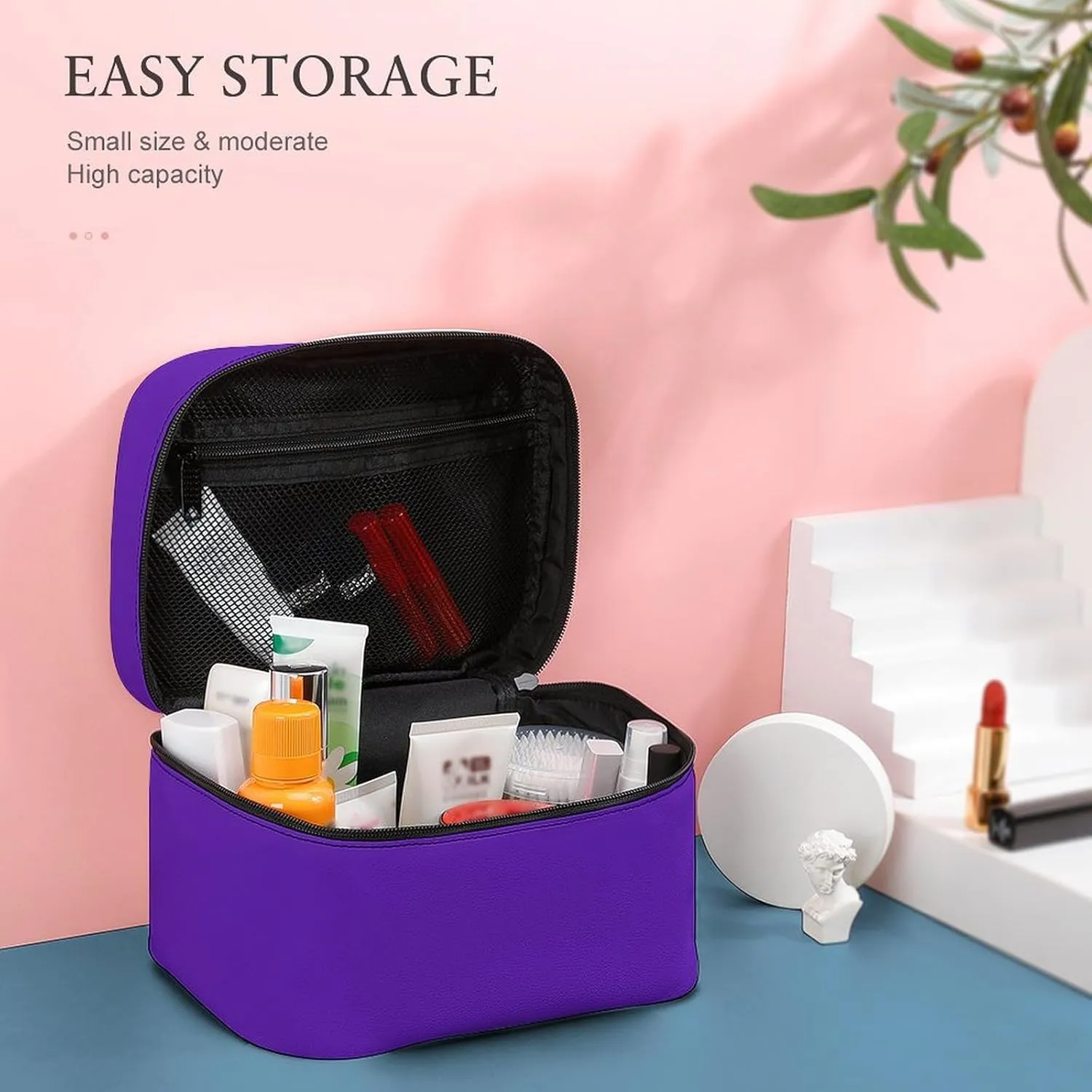 Travel Makeup Bag, Brilliant Purple Cosmetic Bags for Women Large Capacity Waterproof Toiletry Bag Make up Organizer