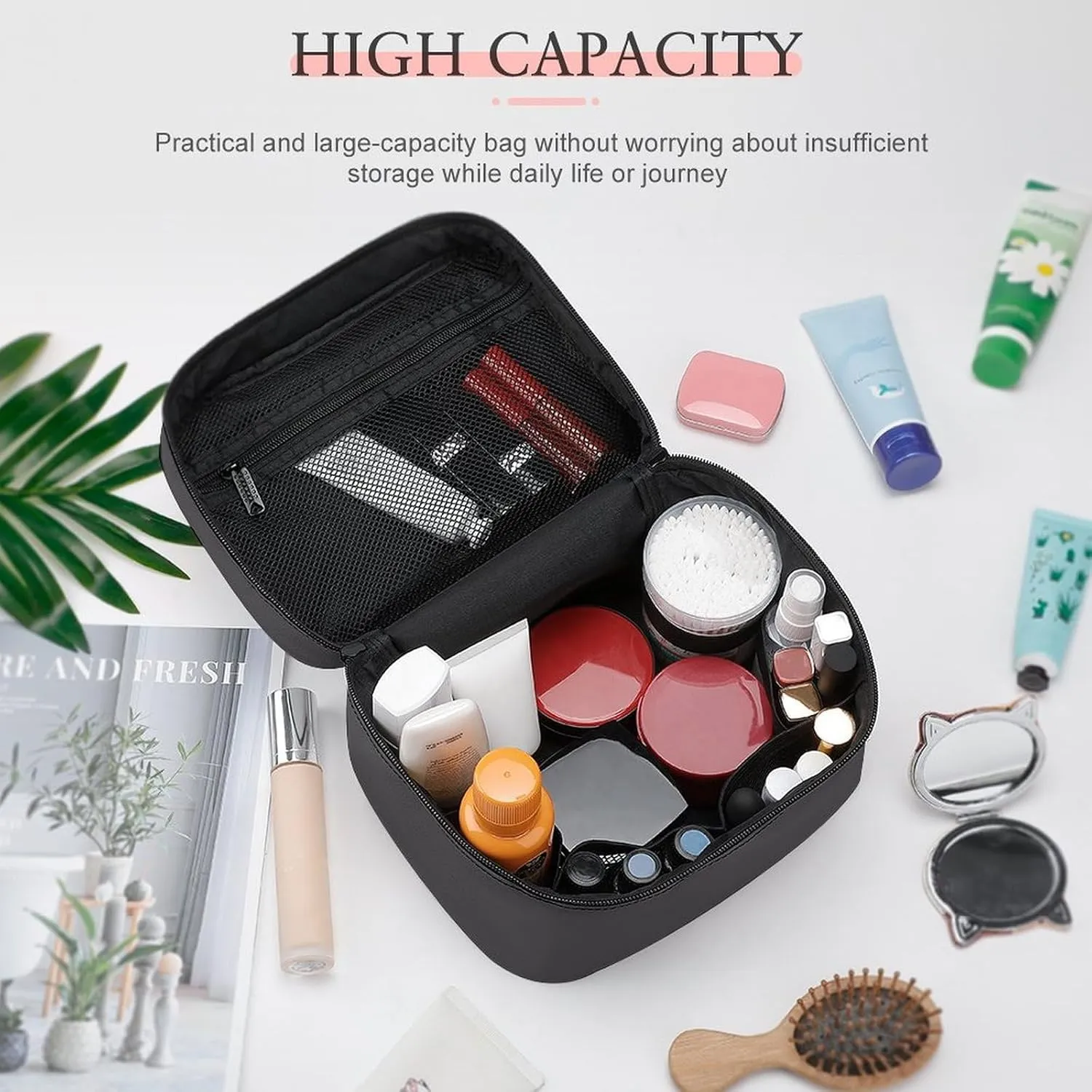Travel Makeup Bag, Charcoal Grey Gray Solid Trend Color Cosmetic Bags for Women Large Capacity Waterproof Toiletry Bag Make up Organizer
