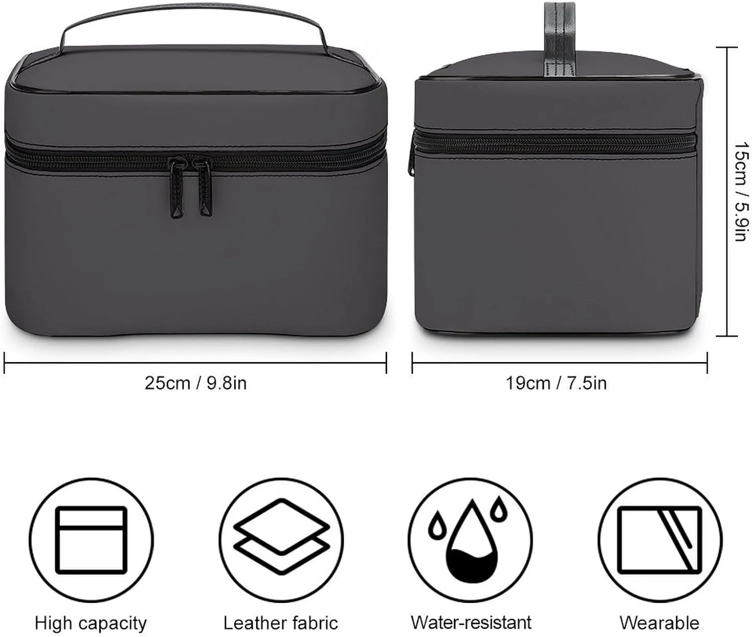 Travel Makeup Bag, Charcoal Grey Gray Solid Trend Color Cosmetic Bags for Women Large Capacity Waterproof Toiletry Bag Make up Organizer