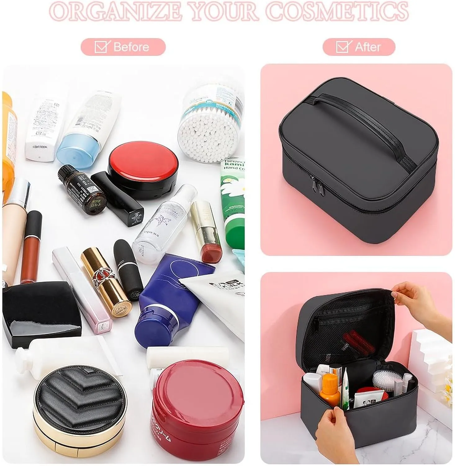 Travel Makeup Bag, Charcoal Grey Gray Solid Trend Color Cosmetic Bags for Women Large Capacity Waterproof Toiletry Bag Make up Organizer