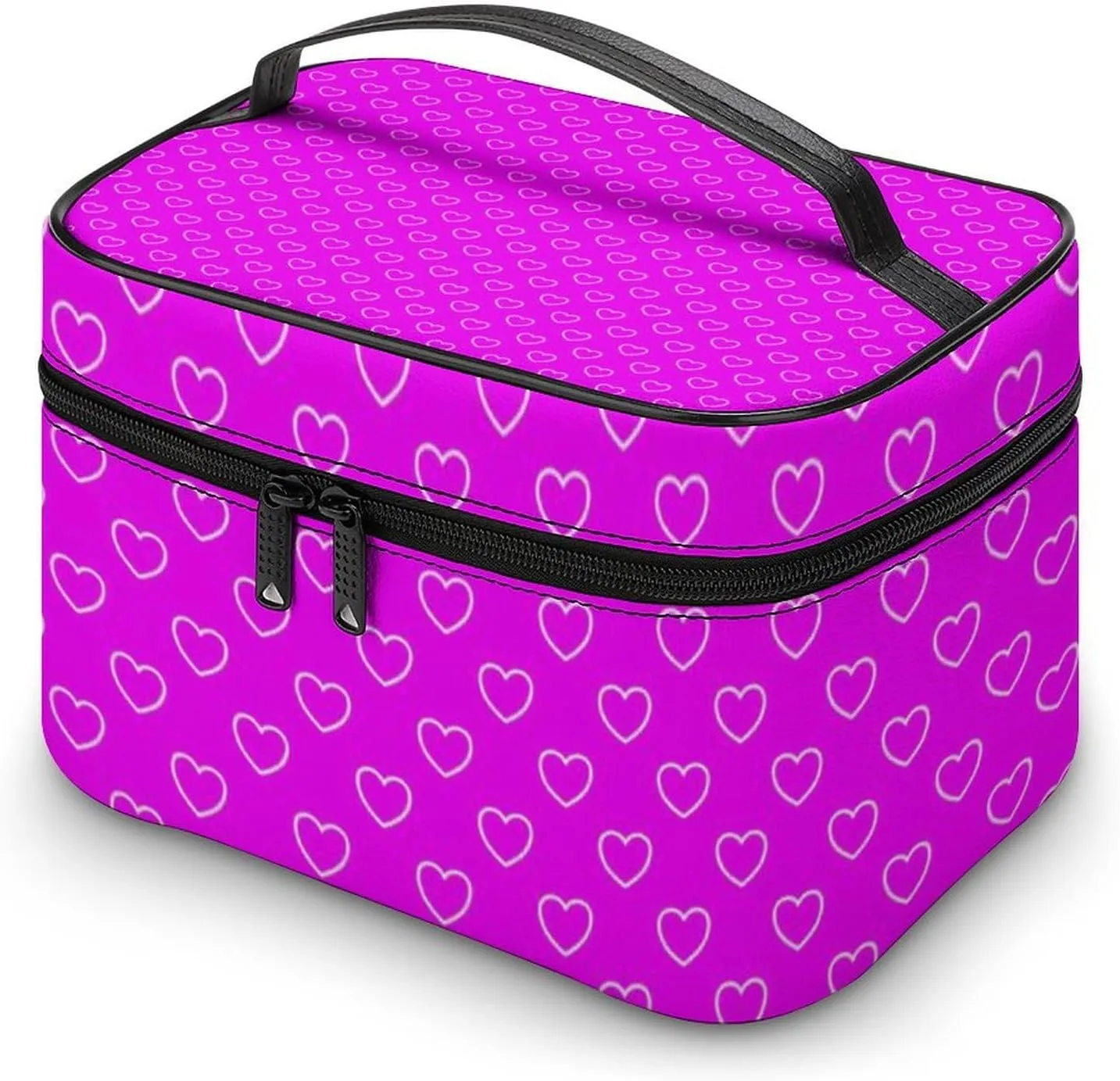Travel Makeup Bag, Hot Pink Hearts Cosmetic Bags for Women Large Capacity Waterproof Toiletry Bag Make up Organizer