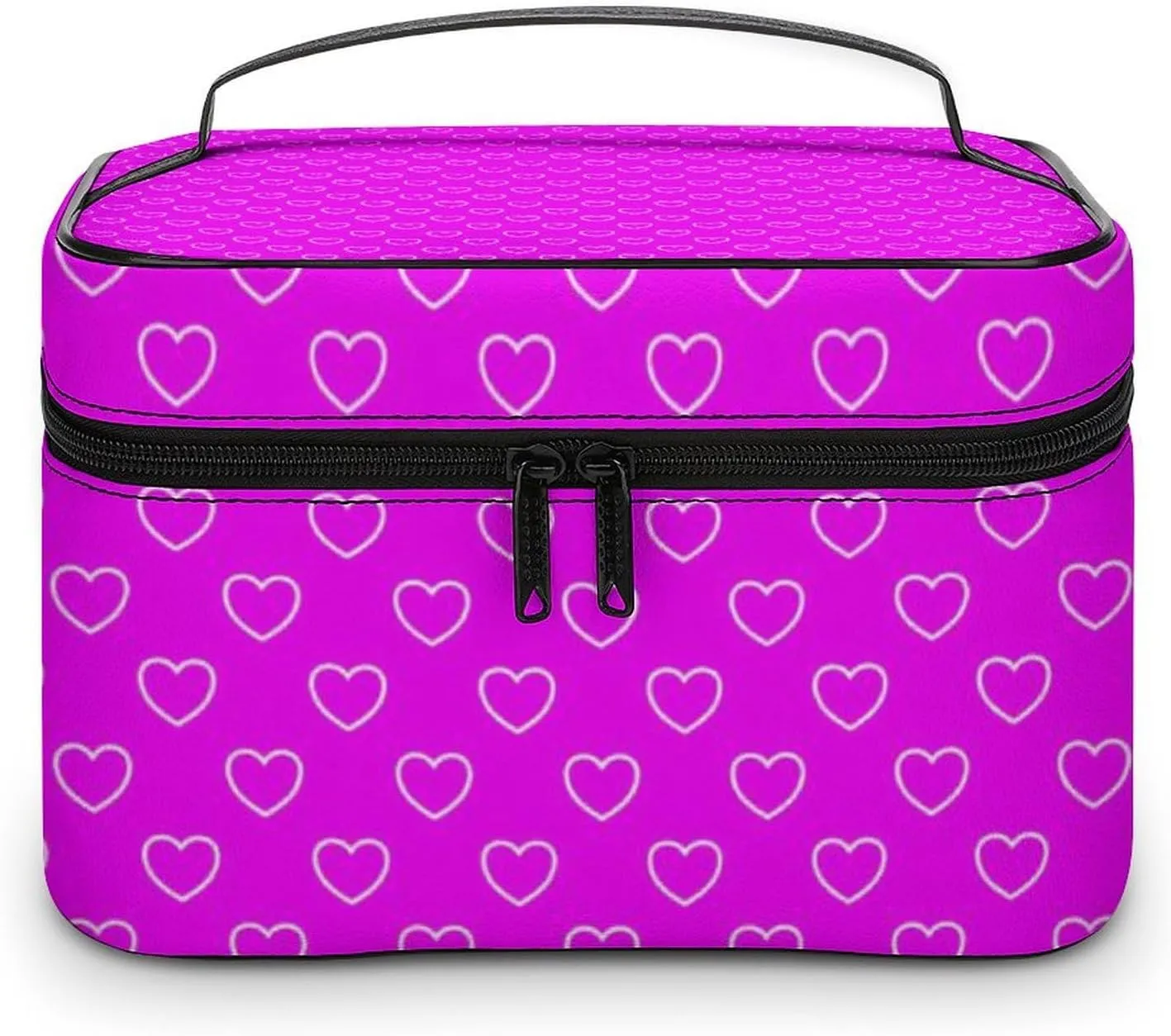 Travel Makeup Bag, Hot Pink Hearts Cosmetic Bags for Women Large Capacity Waterproof Toiletry Bag Make up Organizer