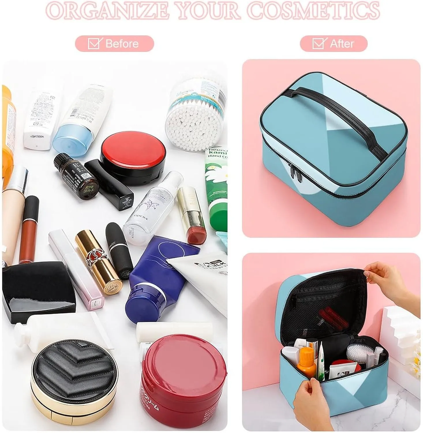 Travel Makeup Bag, Light Aqua Teal Green Ocean Blue Cosmetic Bags for Women Large Capacity Waterproof Toiletry Bag Make up Organizer