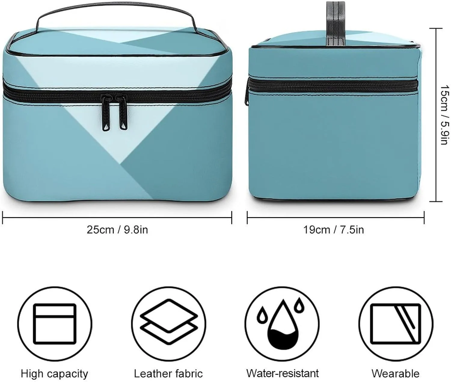 Travel Makeup Bag, Light Aqua Teal Green Ocean Blue Cosmetic Bags for Women Large Capacity Waterproof Toiletry Bag Make up Organizer