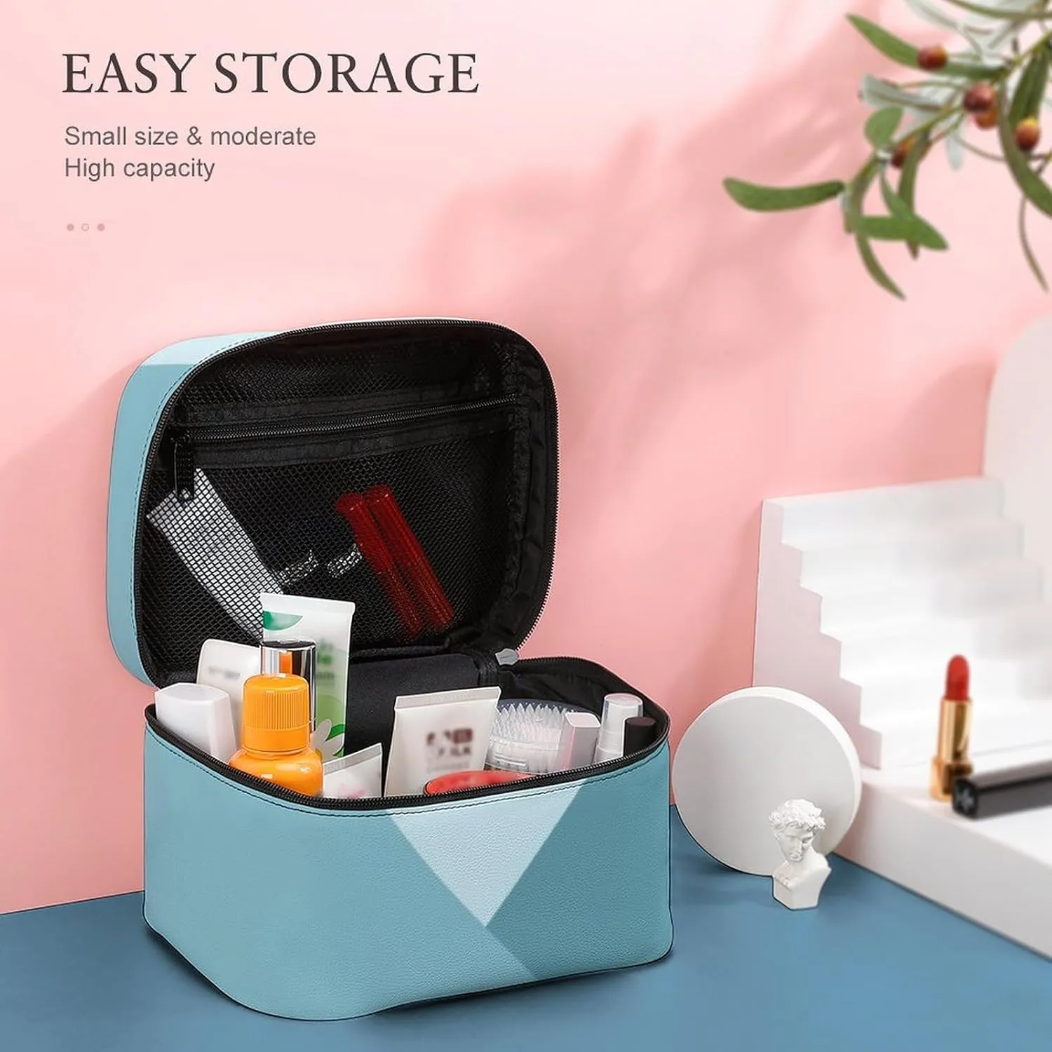 Travel Makeup Bag, Light Aqua Teal Green Ocean Blue Cosmetic Bags for Women Large Capacity Waterproof Toiletry Bag Make up Organizer