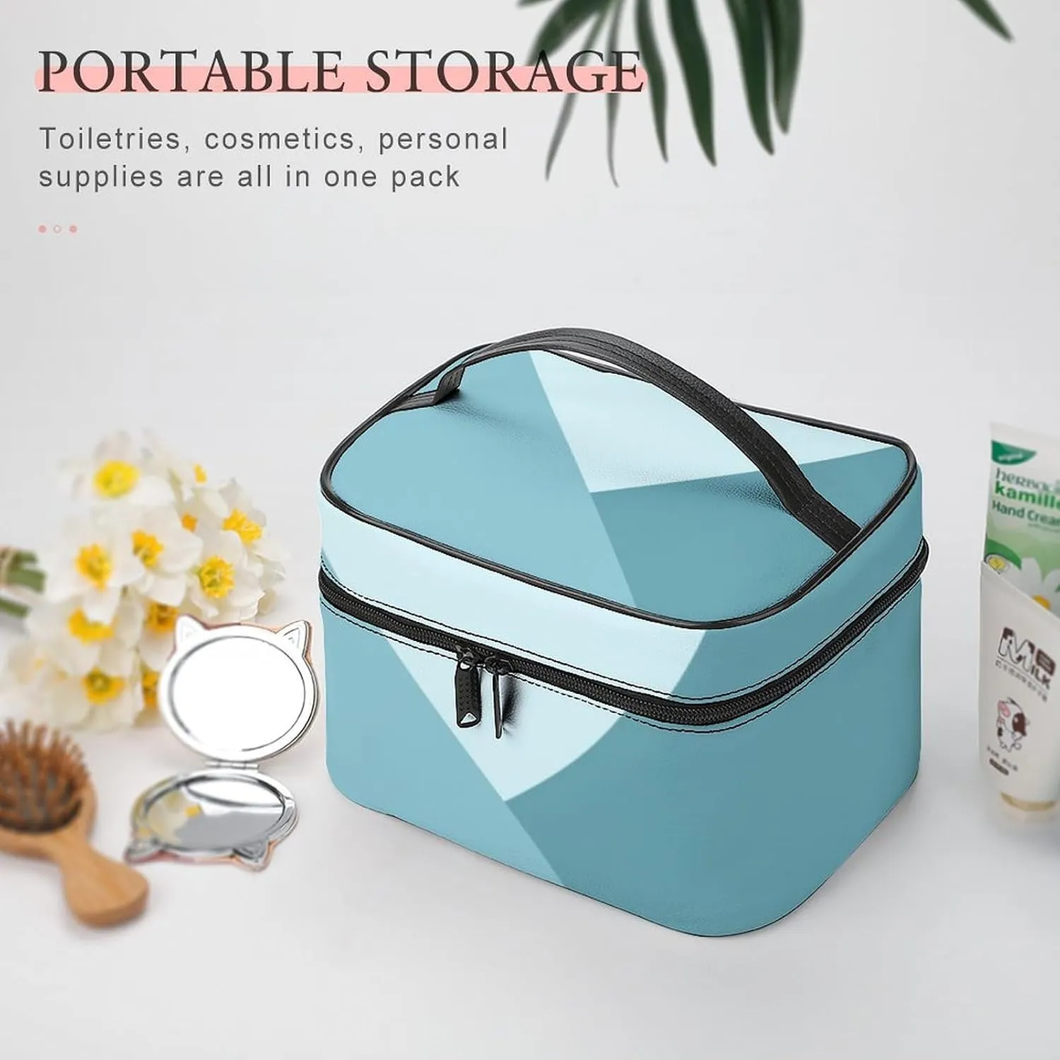 Travel Makeup Bag, Light Aqua Teal Green Ocean Blue Cosmetic Bags for Women Large Capacity Waterproof Toiletry Bag Make up Organizer