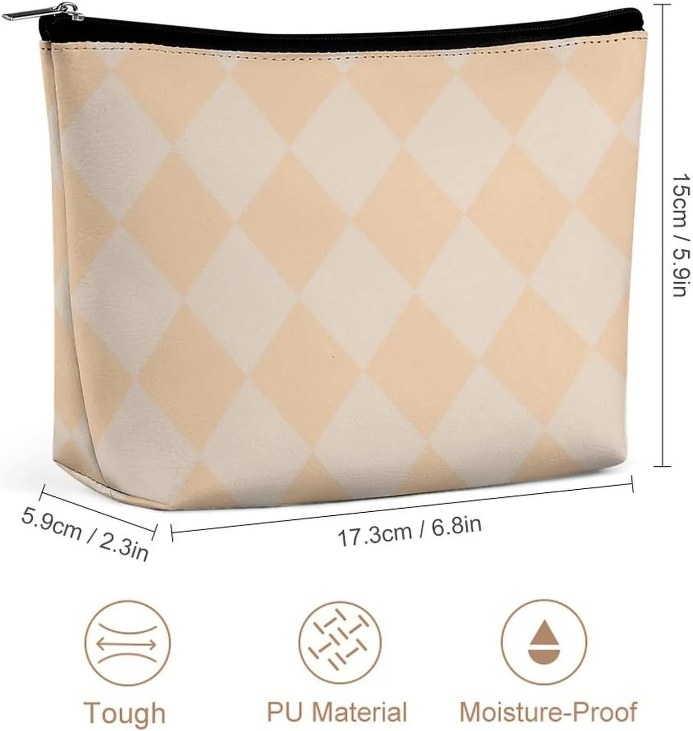 Travel Makeup Bag, Peach Diamond Cosmetic Bags for Women Large Capacity Waterproof Toiletry Pouch Make up Organizer