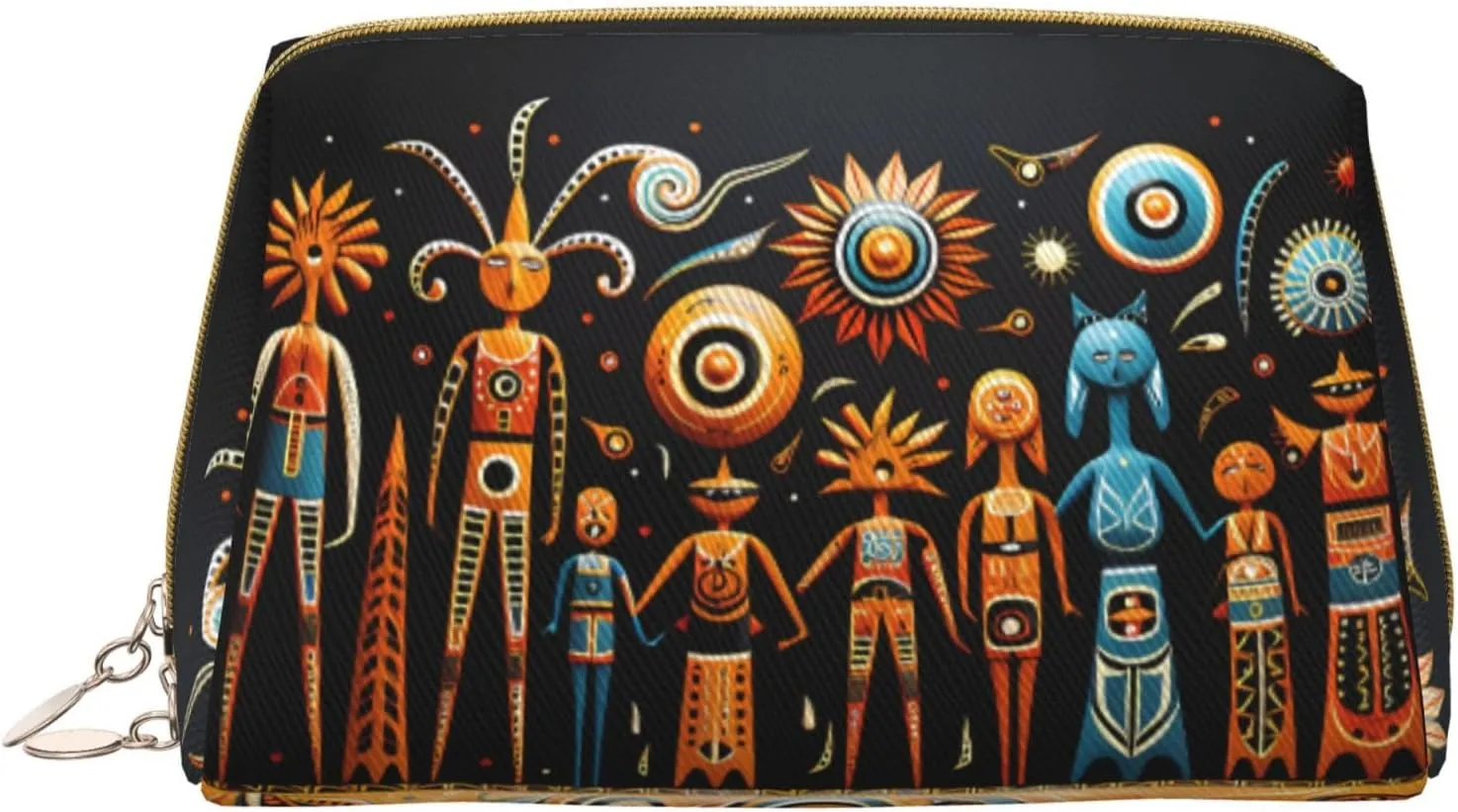Travel Makeup Bag - Primitive Totem Waterproof Makeup Bag Large Capacity PU Leather Cosmetic Bags for Women Print