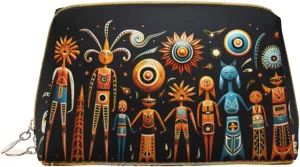 Travel Makeup Bag - Primitive Totem Waterproof Makeup Bag Large Capacity PU Leather Cosmetic Bags for Women Print