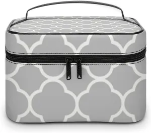 Travel Makeup Bag, Quatrefoil Gray White Cosmetic Bags for Women Large Capacity Waterproof Toiletry Bag Make up Organizer