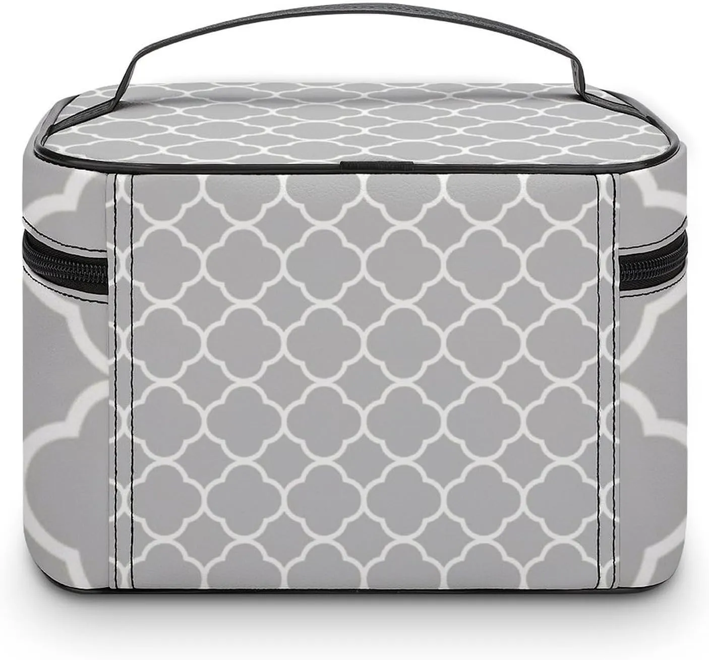 Travel Makeup Bag, Quatrefoil Gray White Cosmetic Bags for Women Large Capacity Waterproof Toiletry Bag Make up Organizer