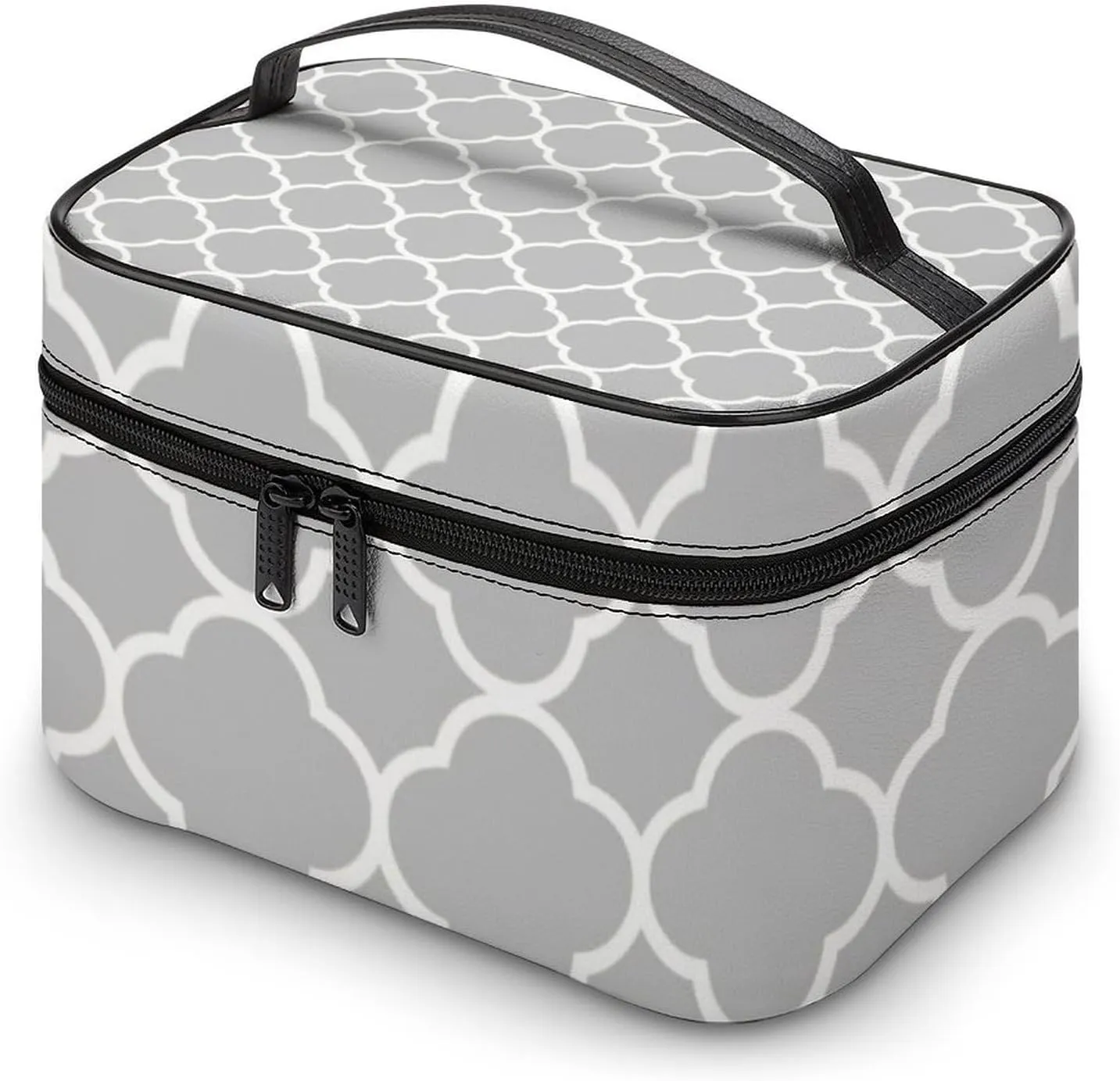 Travel Makeup Bag, Quatrefoil Gray White Cosmetic Bags for Women Large Capacity Waterproof Toiletry Bag Make up Organizer