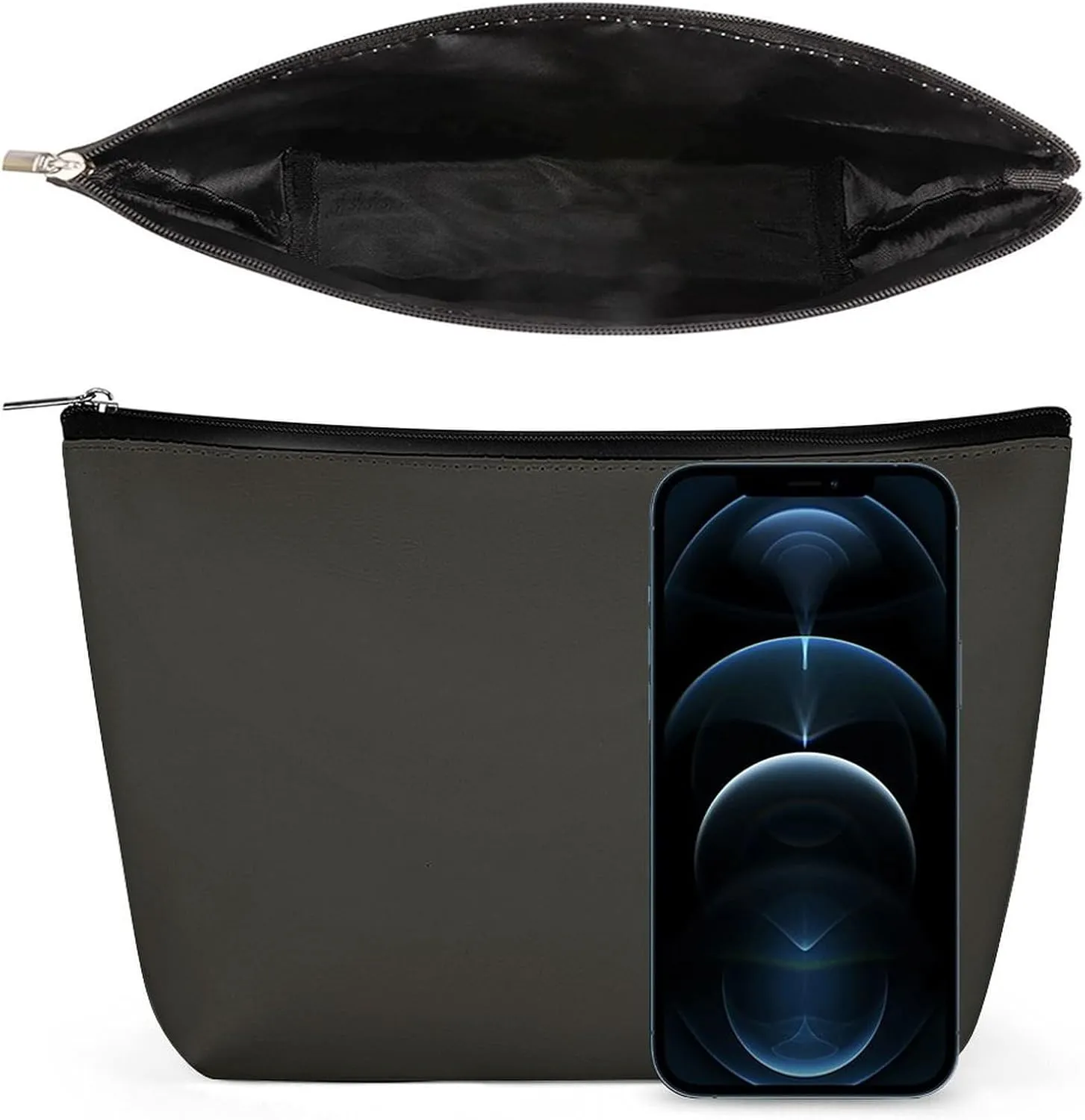 Travel Makeup Bag, Solid Black Elegant Modern Cosmetic Bags for Women Large Capacity Waterproof Toiletry Pouch Make up Organizer