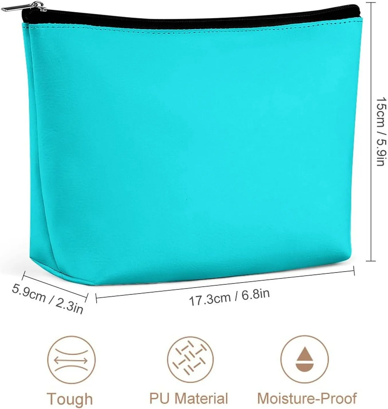 Travel Makeup Bag, Solid Plain Bright Turquoise Cosmetic Bags for Women Large Capacity Waterproof Toiletry Pouch Make up Organizer