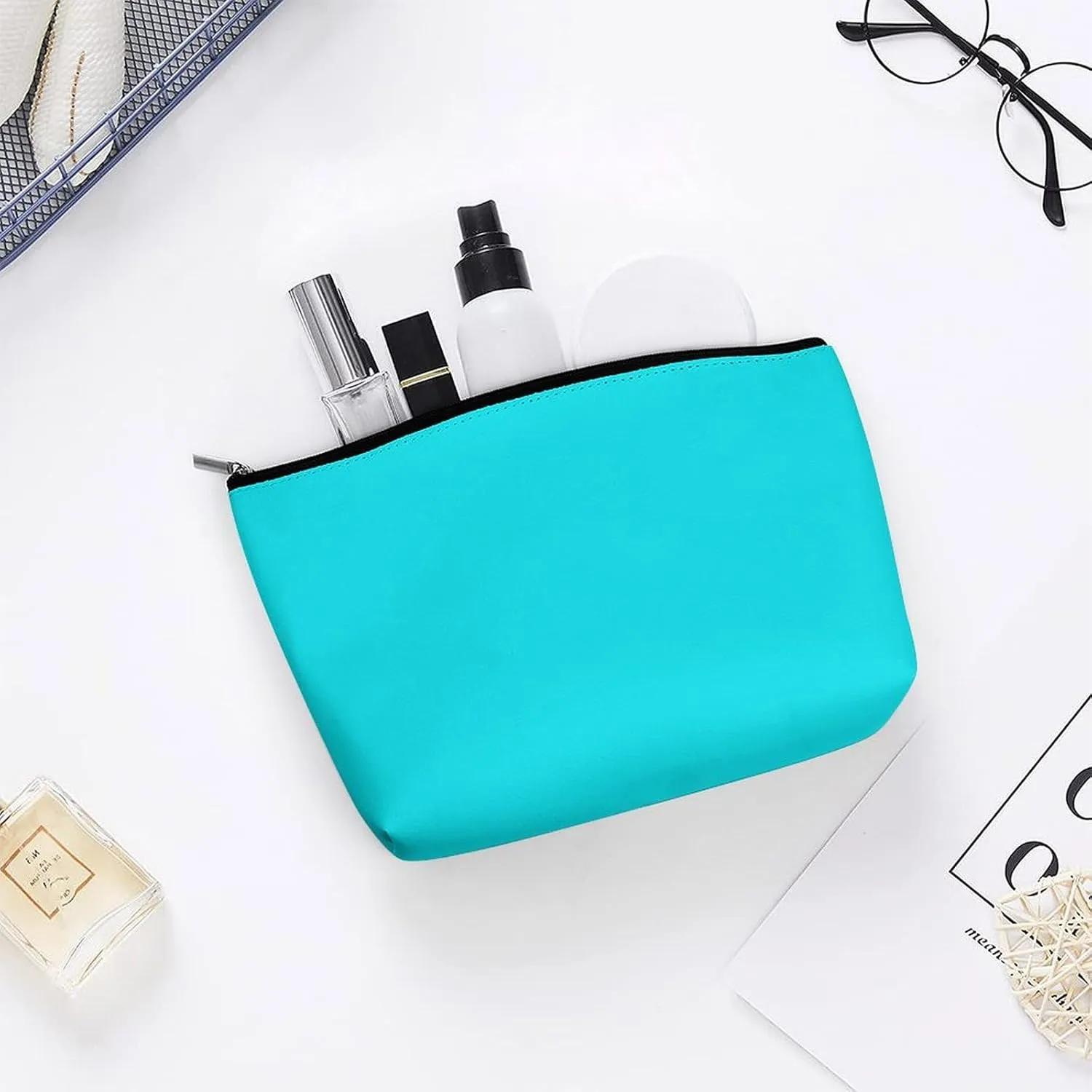 Travel Makeup Bag, Solid Plain Bright Turquoise Cosmetic Bags for Women Large Capacity Waterproof Toiletry Pouch Make up Organizer